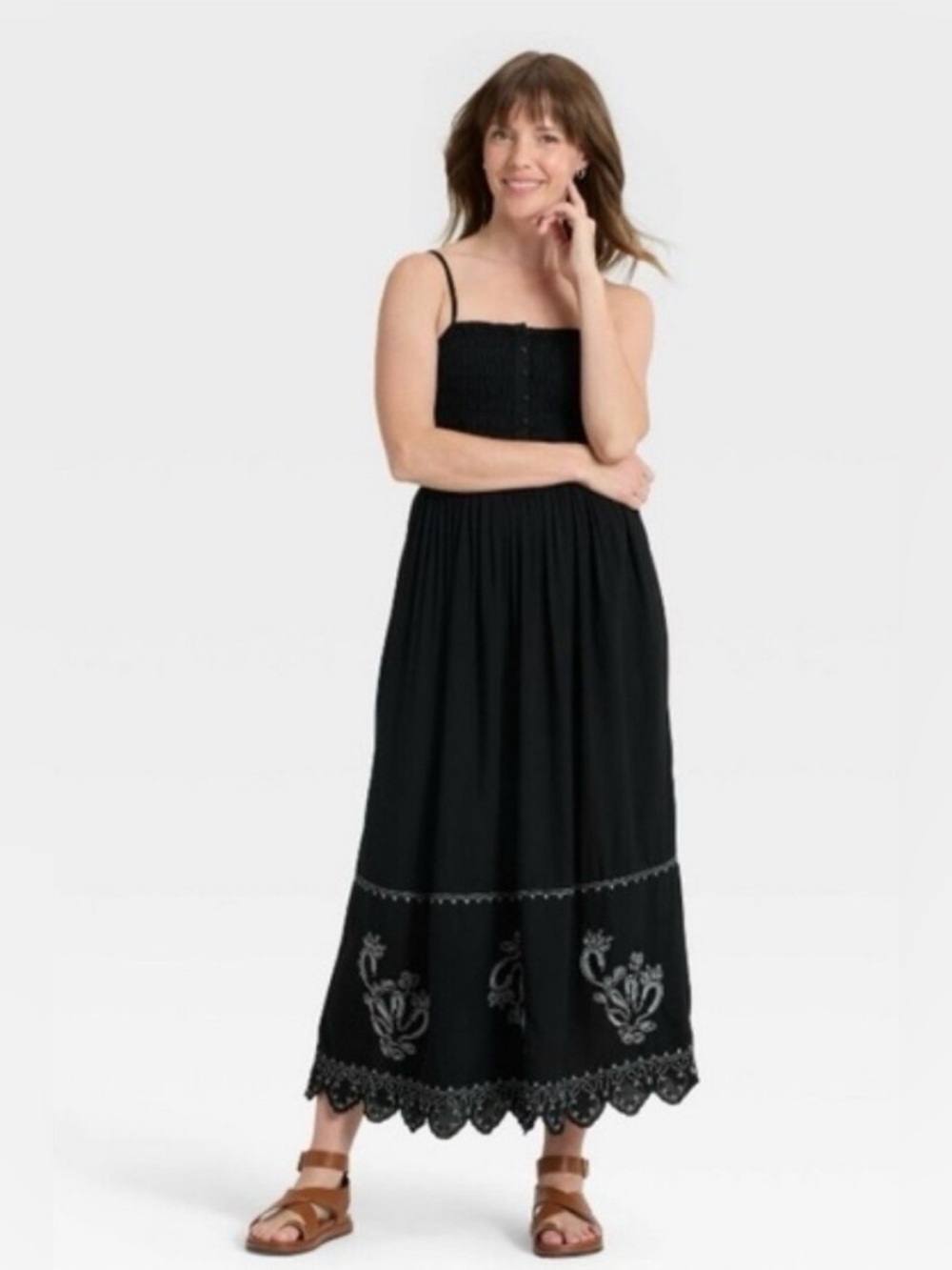Universal Thread Sleeveless Button-Front Smocked Maxi Dress